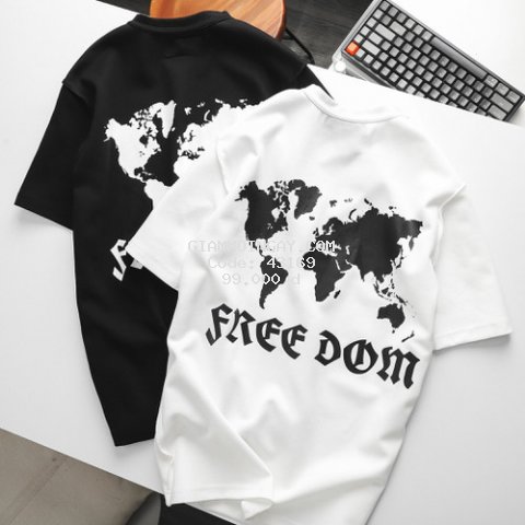 Áo Thun FREE DOM  - Phong Cách Hàn Quốc -Form rộng 2 màu đen trắng