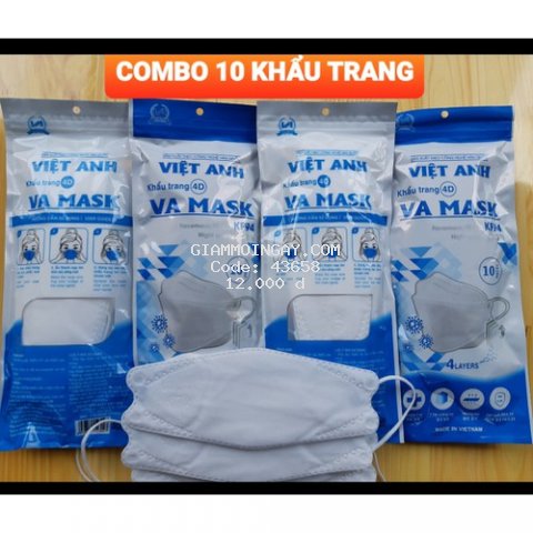 BỊCH 10 chiếc Khẩu trang KF94-4 lớp kháng khuẩn cao cấp Việt Anh hàng việt nam chất lượng cao