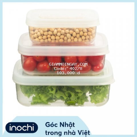 Bộ 3 hộp thực phẩm chữ nhật Hokkaido, nhựa nguyên sinh an toàn cho sức khỏe người sử dụng - INOCHI STORE