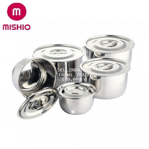 Bộ Nồi Inox Đáy Từ Mishio MK82 - 5 cái - nồi 1 đáy dùng được bếp từ