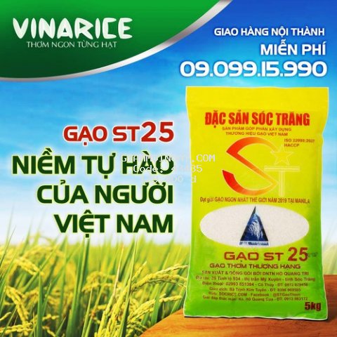 Gạo Đặc Sản Sóc Trăng ST25 5kg - Gạo Việt Nam ngon nhất thế giới (date mới nhất, hàng chính hãng)