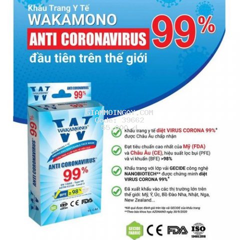 khẩu trang wakamono kháng khuẩn 99% mua ngay nhận ưu đãi