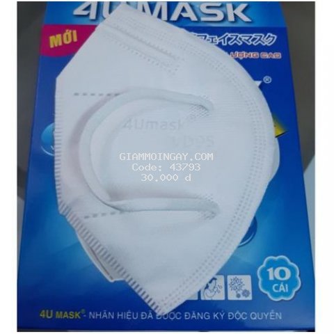 Khẩu trang y tế 4d 4U Mask VD95 4 lớp kháng khuẩn màu trắng lọc mùi bụi, không bí thở, chất lượng cao - Hộp 10 cái