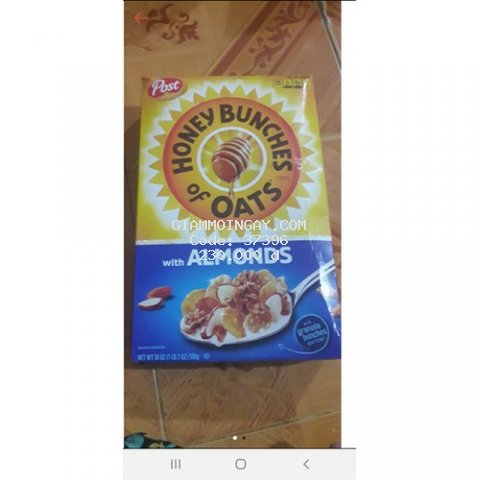 Ngũ cốc yến mạch mật ong Post Honey Bunches Oats Cereal Almonds 510g