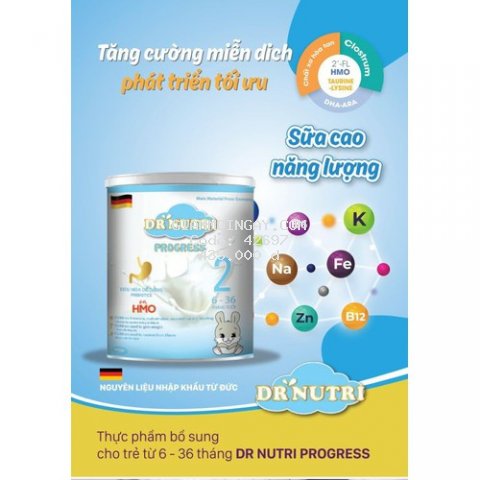 Sữa bột dinh dưỡng cao năng lượng tăng cân và trí não Dr Nutri Progress 900g(6-36 tháng)