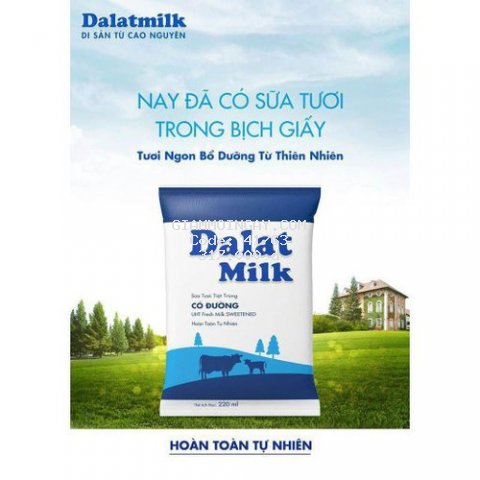 Sửa tươi tiệt trùng dalatmilk bịch giấy 220ml ( 1 thùng gồm 48 bịch)