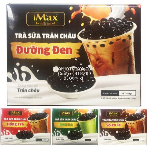 Trà Sữa Trân Châu Đường Đen/ Hồng Trà/ Matcha/ Socola hòa tan tự pha iMax Milk Tea dạng gói hộp 8 set - 416g