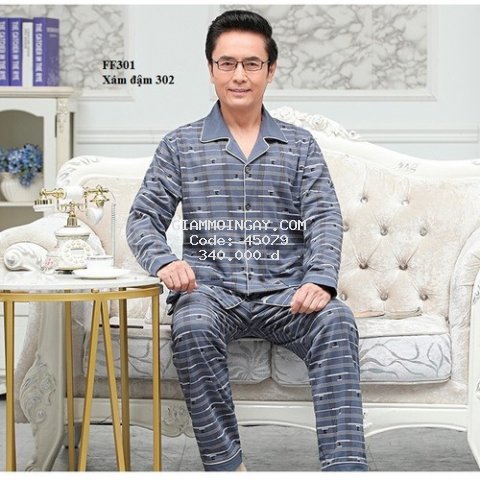 FF301 Bộ pyjama nam dài tay chất cotton cho người trung tuổi hàng nhập