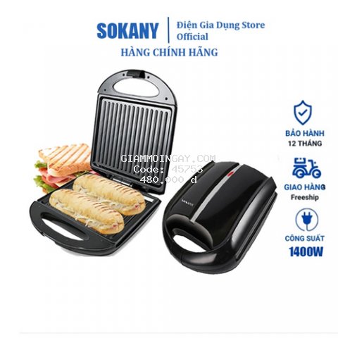 Máy kẹp nướng bánh mì, Máy làm nóng bánh mỳ khuôn lớn SOKANY 1400W Hàng chính hãng