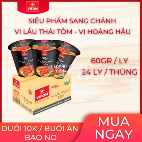 Thùng 24 Ly Mì Lẩu Thái Tôm NGON NGON VIFON  (60g / Ly)
