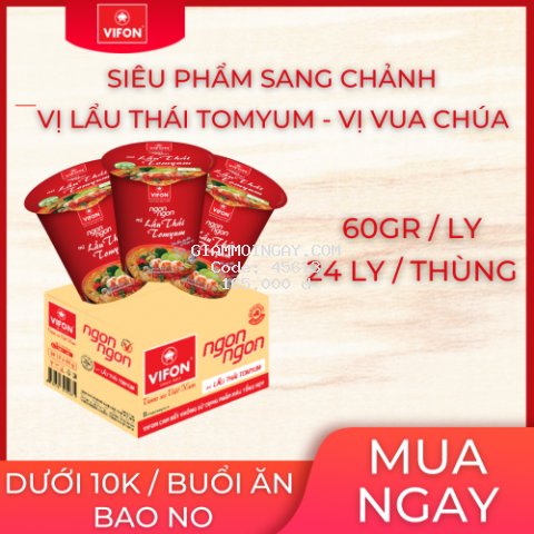 Thùng 24 Ly Mì Lẩu Thái Tomyum NGON NGON VIFON (60g / Ly)