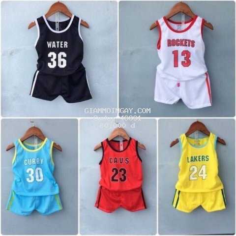 5 bộ quần áo trẻ em ba lỗ - Combo 5 bộ  chip bóng rổ