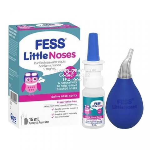 [BÉ VIÊM MŨI] Dung dịch xịt ngừa nghẹt mũi, sổ mũi kèm bóng hút Fess Little Noses Spray 15ml - NK Úc