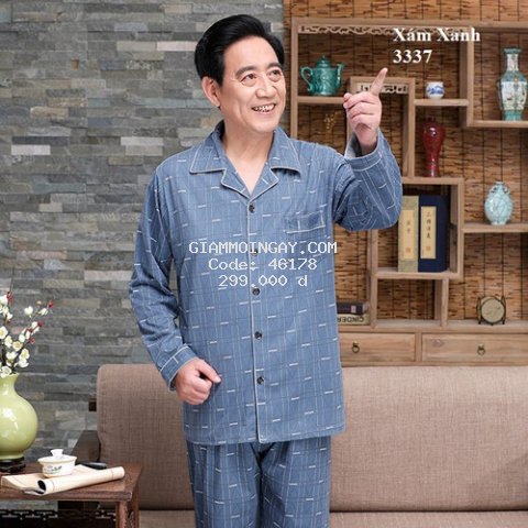 Bộ pyjama nam dài tay vải cotton mềm mại dành cho người trung tuổi NG1381 - Thời Trang Dương