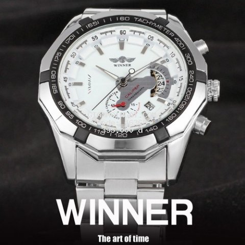 Đồng hồ nam Winner W050 cơ lộ máy có lịch - Mặt Trắng