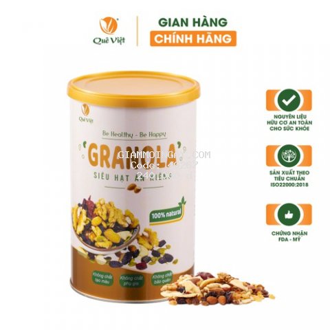 Granola siêu hạt ngũ cốc ăn kiêng Quê Việt, nguyên liệu hữu cơ – 1 hộp x 500g