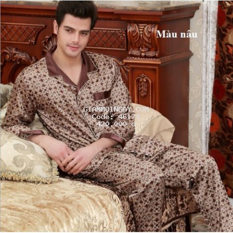 NG057 Hàng sẵn Bộ Pyjama nam dài tay chất lụa mềm mại cao cấp hàng nhập