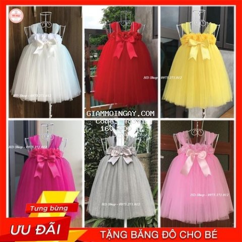 Đầm cho bé sơ sinh hoa 3d đính nơ cho bé từ 0 đến 12 tháng tuổi