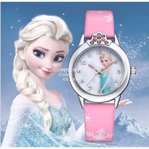 Đồng hồ bé gái dây da công chúa Elsa và Anna- chống trầy xước- chống nước tốt- tặng hộp và pin dự phòng- bảo hành 2 năm