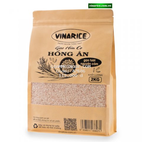 Gạo Hữu Cơ Hồng Ân 2kg - gạo lứt hồng nguyên cám, cơm ngon tốt cho sức khỏe
