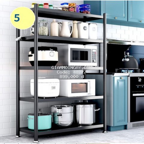 Kệ bếp khung thép đen sơn tĩnh điện 5 tầng 60x160x35cm có bánh xe