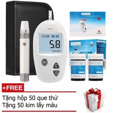 Máy đo đường huyết - Máy đo đường huyết Safe Accu tặng 50 que thử và 50 kim chích máu