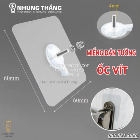 Miếng Dán Tường Kèm Ốc Vít Để Treo Đồ- Gắn Giá, Kệ- Dán Thanh Chắn Chắn - Chịu Lực Tốt - Không Cần Khoan Tường - Có video