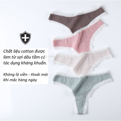 Quần Lọt Khe Cotton Viền Ren Mềm Mại Thoáng Khí P194