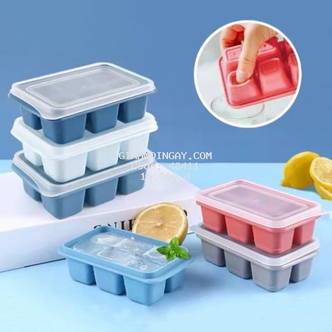 Set 3 Khay Làm Đá Silicon 6 Ngăn Có Nắp Đậy, Trữ Thức Ăn Dặm Cho Bé