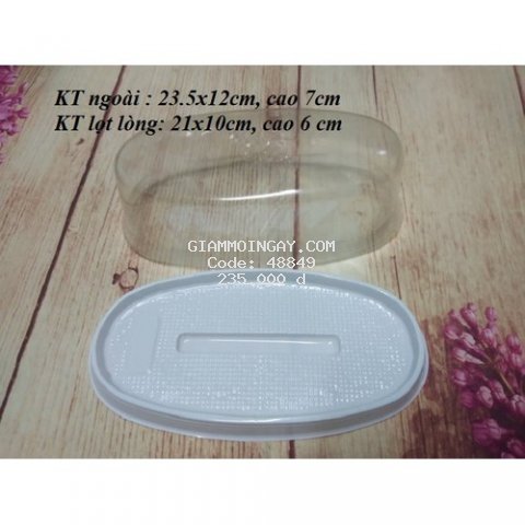 BỘ 100 HỘP NHỰA ĐẾ TRẮNG ĐỰNG BÁNH BÔNG LAN HÌNH OVAL - LỌT LÒNG 21x10 CM CAO 6CM