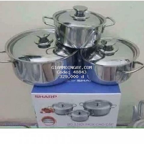 Bộ 3 Nồi Inox Sharp Cho Mọi Loại Bếp, Thân Và Nắp Nồi Inox 410 Dày 0.4mm, Bộ Nồi Đa Năng, Tiết Kiệm Nhiên Liệu