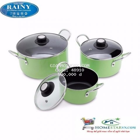 Bộ 3 nồi nhôm chống dính Rainy RN 06TT xanh lá - Hàng chính hãng