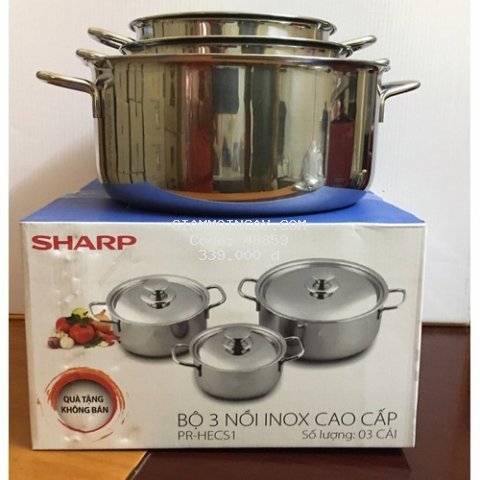 Bộ Nồi Nấu Ăn Inox Sharp - Bộ 3 Nồi Dùng Cho Mọi Loại Bếp