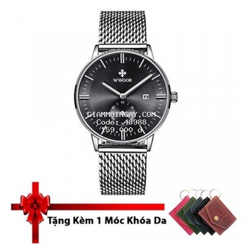 Đồng Hồ Wwoor Nam Dây Thép Cao Cấp, Tặng Kèm 1 Móc Khóa Da Thật
