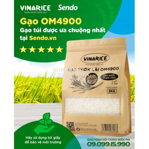 Gạo Thơm Lài OM4900 túi giấy 2KG - Dẻo mềm thơm ngon cơm