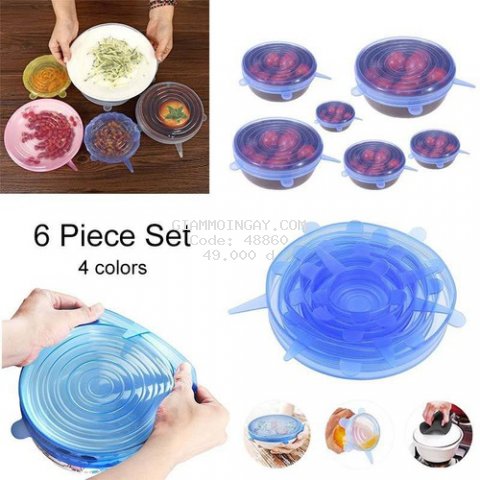 Nắp Đậy Silicon Bọc Thức Ăn, Thực Phẩm, Bát Đĩa, 6 Cái 1 Bộ