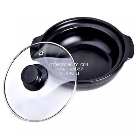Nồi đất tráng men cao cấp 15cm nắp kính trong suốt
