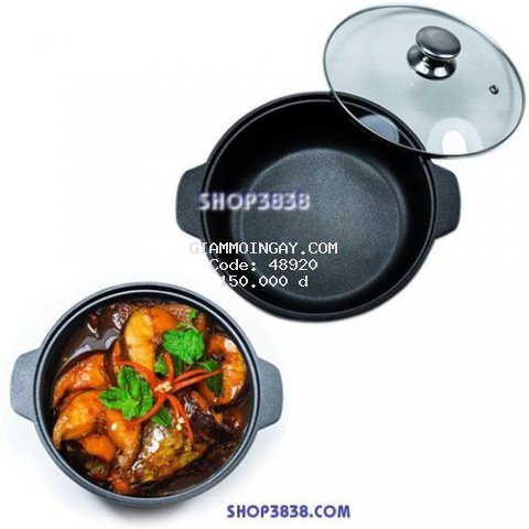 Nồi Gang Nhôm Chống Dính Kho Thịt Cá ( Size 16,18, 20, 22, 24cm ) Nắp Kính Dày T.H Dragon