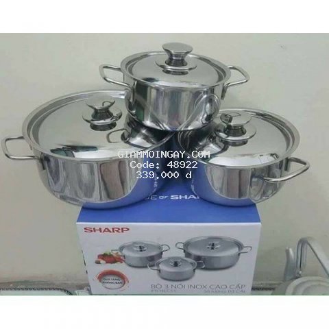 Nồi Inox SHARP Cao Cấp, Bộ 3 Chiếc Dùng Cho Cả Bếp Từ