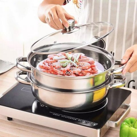 Nồi lẩu Inox có giá hấp, nồi hấp 2 tầng