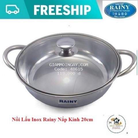 Nồi Lẩu Inox Rainy Nắp Kính 20cm - Hàng Chính Hãng