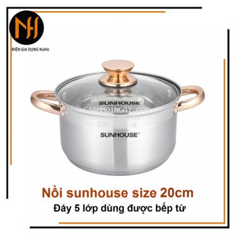 Nồi Sunhouse inox đáy từ size 20cm Inox cao cấp đáy dày 5 lớp - chính hãng