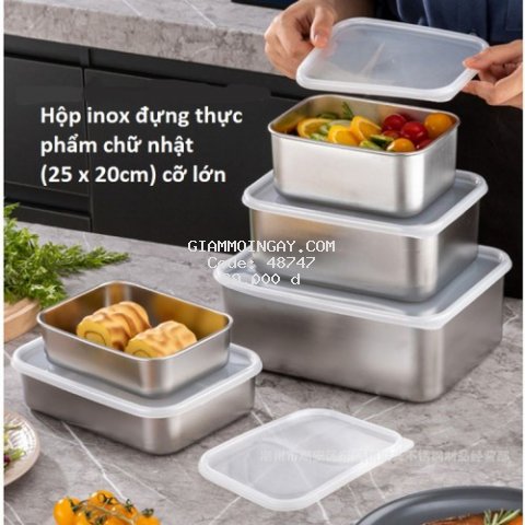 Set 5 Hộp Inox 304 Chống Gỉ Kèm Nắp Nhựa Hộp Đựng Bảo Quản Thực Phẩm Tủ Lạnh Dùng Được Cho Lò Vi Sóng